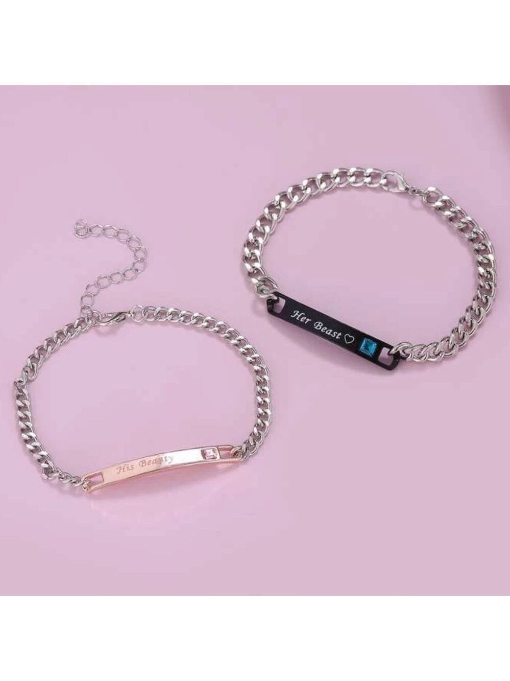 Beauty & Beast couples matching bracelets 2ps set